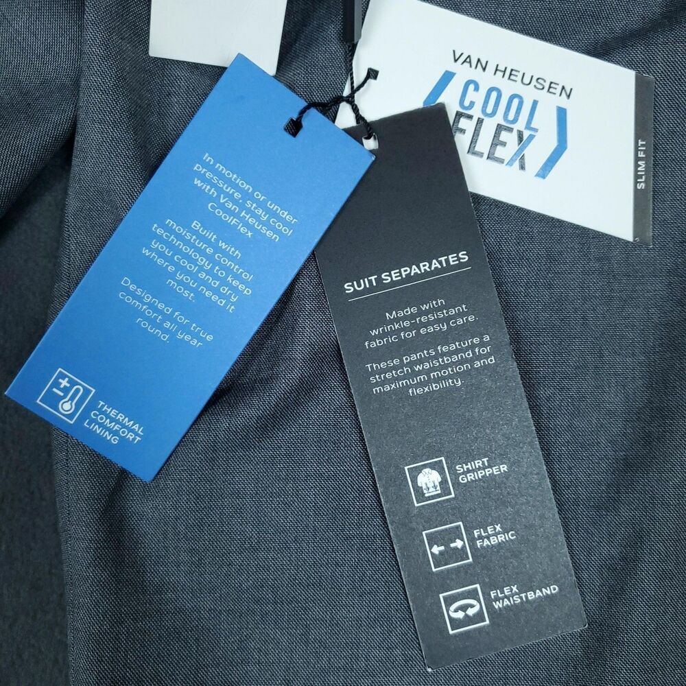 Van Heusen Cool Flex Pants Mens 40x30 Gray Stretch Slim Fit Dress Suit Separates - Picture 5 of 8
